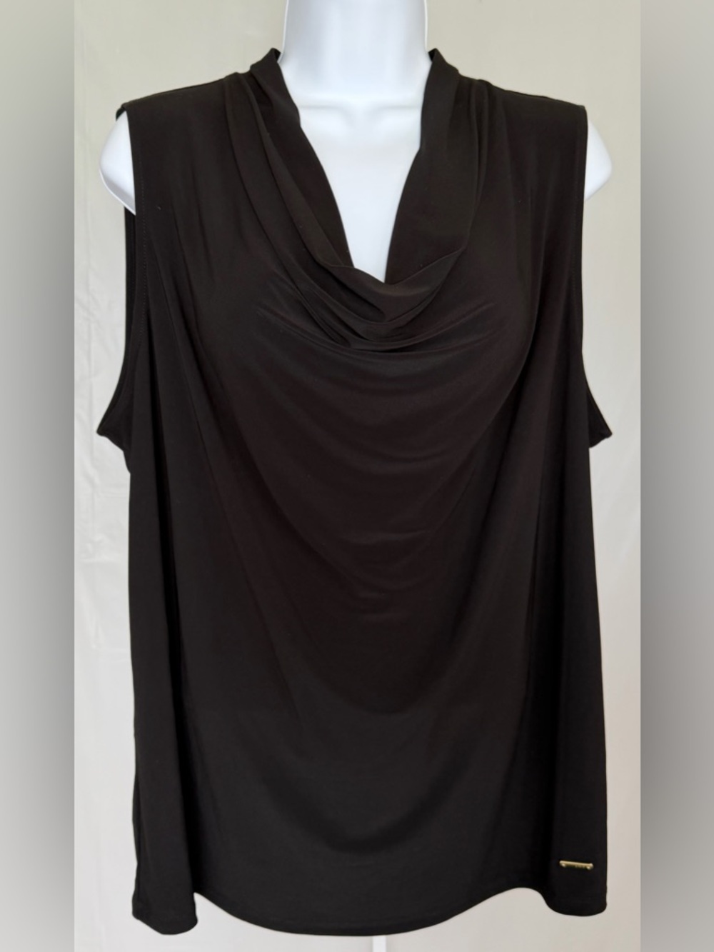 Elegant Black Cowl Neck Sleeveless Stretch Blouse XL NWT Career Chic